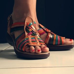 Multi-colored Mexican Leather Sandla with 2in heel
